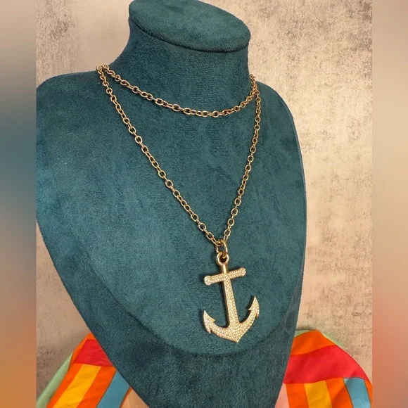 Coach Gold-Tone Anchor Pendant Necklace with Pave Crystals - Picture 1 of 8
